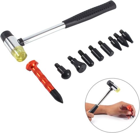 Dent Repair Tool Kits, Qiilu DIY Paintless Dent Repair Kit Dent Ding Hammer with 9 Heads Tips Dent Removal Tools Knockdown Tool Paintless Hail Removal for Auto Car Motorcycle in Saudi Arabia