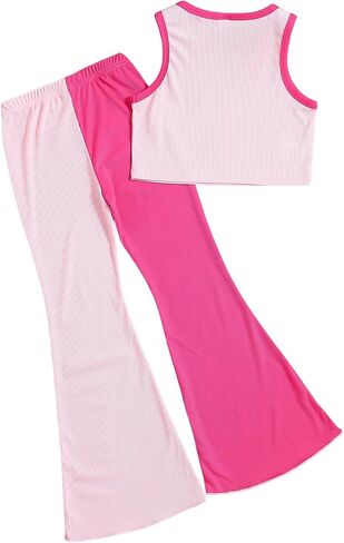 Floerns Girl's Heart Letter Graphic Contrast Tank Top Colorblock Flare Leg Pants 2 Piece Outfit in Saudi Arabia