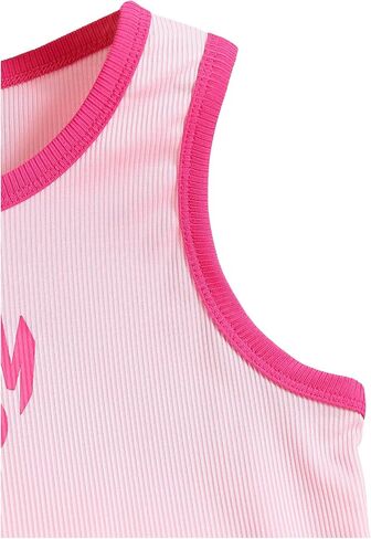 Floerns Girl's Heart Letter Graphic Contrast Tank Top Colorblock Flare Leg Pants 2 Piece Outfit in Saudi Arabia