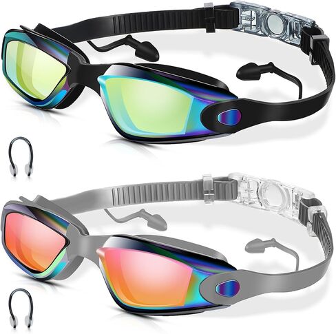 2 Pcs Swimming Goggles No Leaking Anti Fog UV Protection Swim Goggles with Nose Clips Ear Plugs in Saudi Arabia