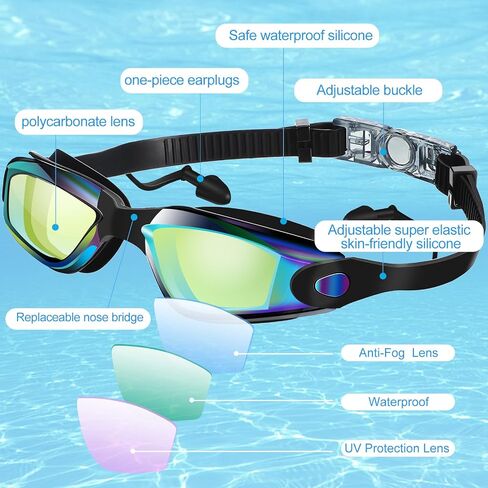 2 Pcs Swimming Goggles No Leaking Anti Fog UV Protection Swim Goggles with Nose Clips Ear Plugs in Saudi Arabia