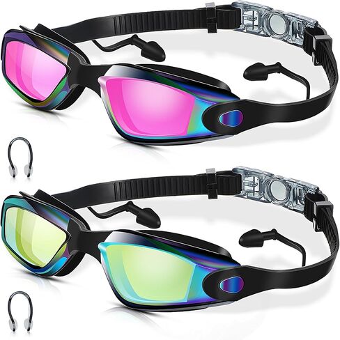 2 Pcs Swimming Goggles No Leaking Anti Fog UV Protection Swim Goggles with Nose Clips Ear Plugs in Saudi Arabia