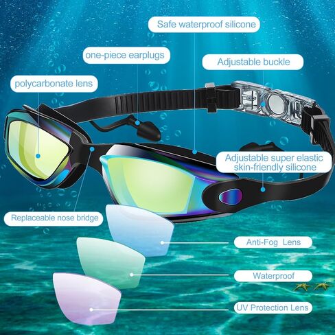 2 Pcs Swimming Goggles No Leaking Anti Fog UV Protection Swim Goggles with Nose Clips Ear Plugs in Saudi Arabia