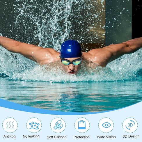 2 Pcs Swimming Goggles No Leaking Anti Fog UV Protection Swim Goggles with Nose Clips Ear Plugs in Saudi Arabia