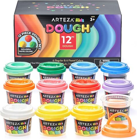Arteza Kids Play Dough, 6 Pastel and 6 Regular Colors, 2.8-oz Tubs, Soft, Air-Tight Containers, Art Supplies for Kids Crafts and Playtime Activities in Saudi Arabia
