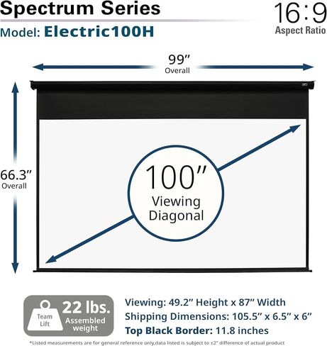 طيف شاشات النخبة، 100 بوصة قطر 16:9، شاشة عرض منسدلة جاهزة بمحرك كهربائي 4K/8K، ELECTRIC100H in Saudi Arabia