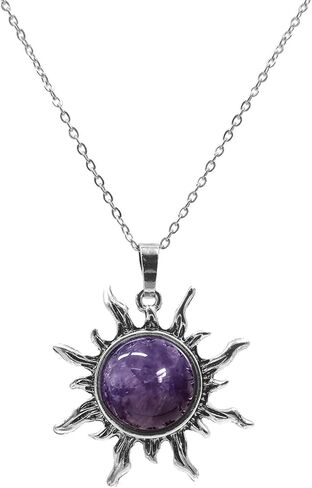 Amethyst Crystal Necklace, Reiki Sun Necklace for Women, Healing Purple Crystal Necklace for Unisex Amethyst Jewelry, February Birthstone Necklace for Men Women Gift in Kuwait