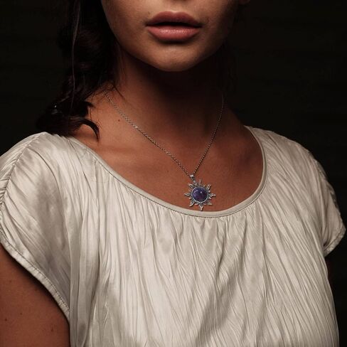 Amethyst Crystal Necklace, Reiki Sun Necklace for Women, Healing Purple Crystal Necklace for Unisex Amethyst Jewelry, February Birthstone Necklace for Men Women Gift in Kuwait