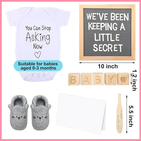 إعلان الحمل من Floraltop للأجداد والأب، يتضمن إعلان مفاجأة الطفل لوحة أحرف من اللباد وملابس أطفال وأحذية أطفال ومكعبات خشبية لاختبار الحمل الإيجابي وبطاقة الكشف in Kuwait