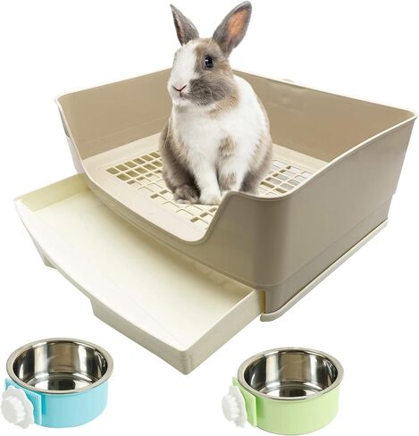 PINVNBY Rabbit Corner Litter Box with Drawer for Cage Small Animal Litter Pan Hanging Pet Feed Bowls Cage Potty Trainer Pet Toilet for Rabbit Bunny Guinea Pigs Chinchilla Ferret in Saudi Arabia