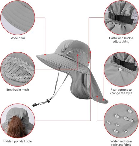 BASSDASH Kids UPF 50+ Wide Brim Sun Hat with Neck Flap Lightweight Cooling Performance Toddler Girls Boys Outdoor Play Hats in Saudi Arabia