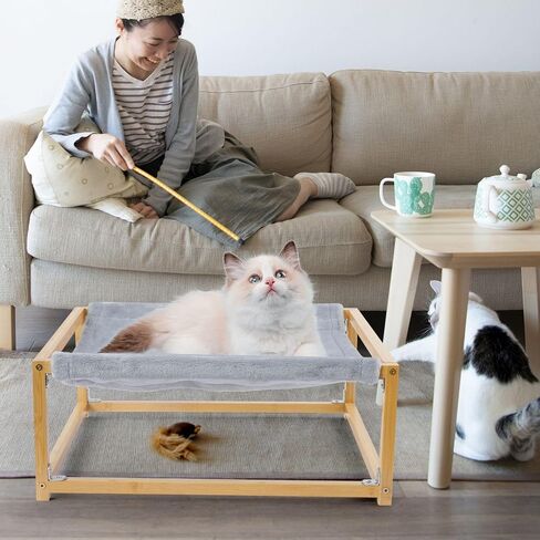 أرجوحة كبيرة للقطط، سرير للقطط لحمامات الشمس، سرير نوم للقطط واقف على الأرض، أرجوحة من خشب الخيزران لاستراحة الحيوانات الأليفة، سرير أثاث مرتفع للحيوانات الأليفة للقطط والجرو والأرنب مقاس 16.5 × 15 بوصة in Kuwait