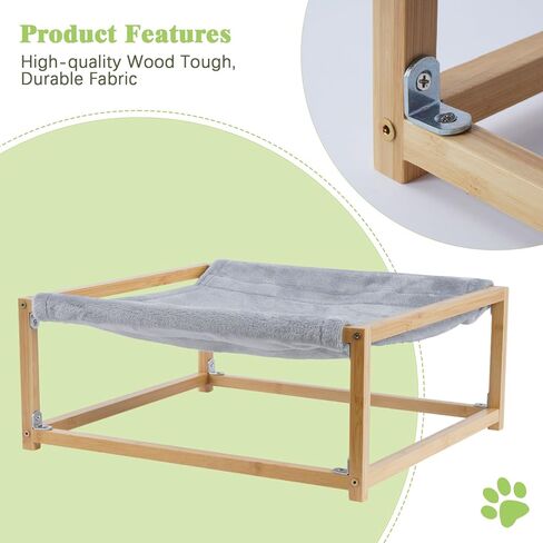 أرجوحة كبيرة للقطط، سرير للقطط لحمامات الشمس، سرير نوم للقطط واقف على الأرض، أرجوحة من خشب الخيزران لاستراحة الحيوانات الأليفة، سرير أثاث مرتفع للحيوانات الأليفة للقطط والجرو والأرنب مقاس 16.5 × 15 بوصة in Kuwait