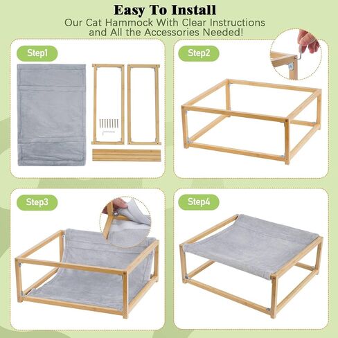 أرجوحة كبيرة للقطط، سرير للقطط لحمامات الشمس، سرير نوم للقطط واقف على الأرض، أرجوحة من خشب الخيزران لاستراحة الحيوانات الأليفة، سرير أثاث مرتفع للحيوانات الأليفة للقطط والجرو والأرنب مقاس 16.5 × 15 بوصة in Kuwait
