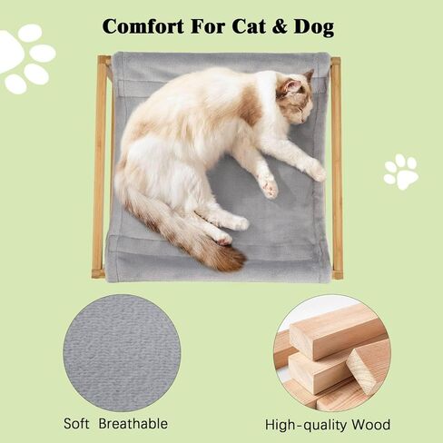أرجوحة كبيرة للقطط، سرير للقطط لحمامات الشمس، سرير نوم للقطط واقف على الأرض، أرجوحة من خشب الخيزران لاستراحة الحيوانات الأليفة، سرير أثاث مرتفع للحيوانات الأليفة للقطط والجرو والأرنب مقاس 16.5 × 15 بوصة in Kuwait