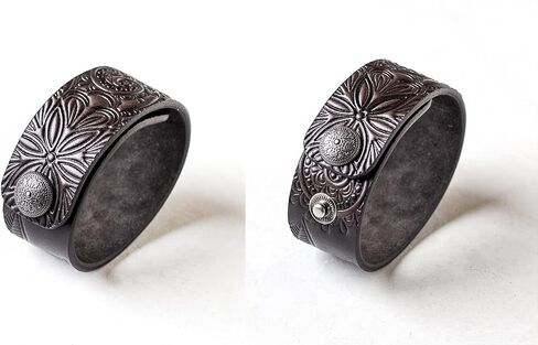 Brown Leather Bracelet for Women, Hand Painted, Embossed, Metal Snap, Wrist Size 6.0-7.25 inches in Saudi Arabia