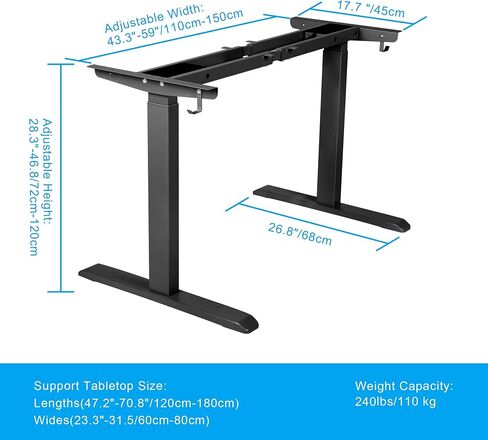 Electric Dual Motor Stand up Desk Frame with USB A and C Ports- Height Adjustable Standing Desk Base 3 Memory Controller for Home and Office (Gray) in Saudi Arabia