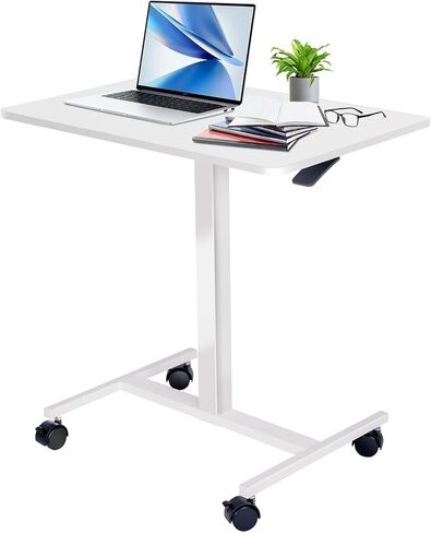 طاولة فوق السرير بعجلات، مكتب قائم قابل للإمالة بزاوية 90 درجة، ارتفاع قابل للتعديل، طاولة بجانب السرير قابلة للطي، مكتب صغير متدحرج، فوق طاولة السرير مكتب قائم متنقل هوائي للمنزل والمكتب والمستشفى باللون الأبيض in Kuwait