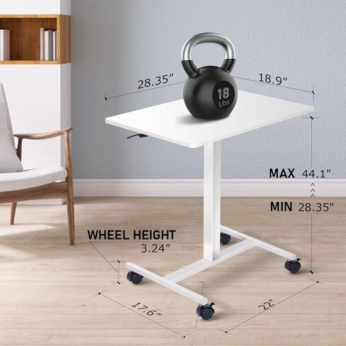 طاولة فوق السرير بعجلات، مكتب قائم قابل للإمالة بزاوية 90 درجة، ارتفاع قابل للتعديل، طاولة بجانب السرير قابلة للطي، مكتب صغير متدحرج، فوق طاولة السرير مكتب قائم متنقل هوائي للمنزل والمكتب والمستشفى باللون الأبيض in Kuwait
