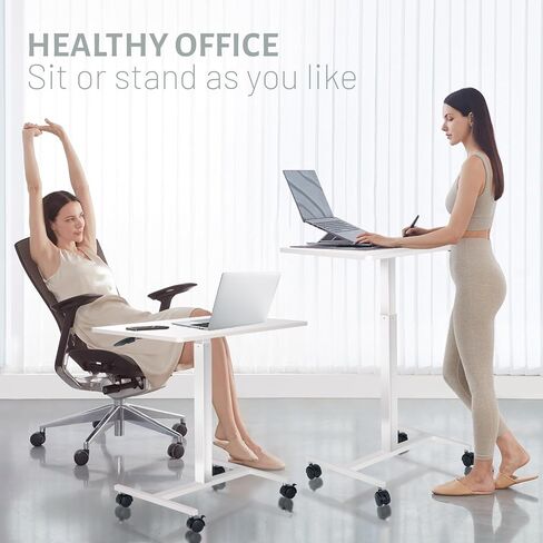 طاولة فوق السرير بعجلات، مكتب قائم قابل للإمالة بزاوية 90 درجة، ارتفاع قابل للتعديل، طاولة بجانب السرير قابلة للطي، مكتب صغير متدحرج، فوق طاولة السرير مكتب قائم متنقل هوائي للمنزل والمكتب والمستشفى باللون الأبيض in Kuwait