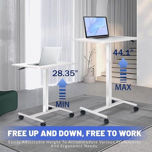 طاولة فوق السرير بعجلات، مكتب قائم قابل للإمالة بزاوية 90 درجة، ارتفاع قابل للتعديل، طاولة بجانب السرير قابلة للطي، مكتب صغير متدحرج، فوق طاولة السرير مكتب قائم متنقل هوائي للمنزل والمكتب والمستشفى باللون الأبيض in Kuwait