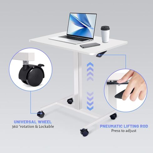 طاولة فوق السرير بعجلات، مكتب قائم قابل للإمالة بزاوية 90 درجة، ارتفاع قابل للتعديل، طاولة بجانب السرير قابلة للطي، مكتب صغير متدحرج، فوق طاولة السرير مكتب قائم متنقل هوائي للمنزل والمكتب والمستشفى باللون الأبيض in Kuwait