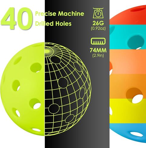 Pickleball Balls, 40 Holes Outdoor Pickle Balls with Mesh Bag for Sport Indoor Play, High Elasticity & Durable Pickleballs for All Style Pickleball Paddles, Gifts for Pickleball Lovers in Saudi Arabia