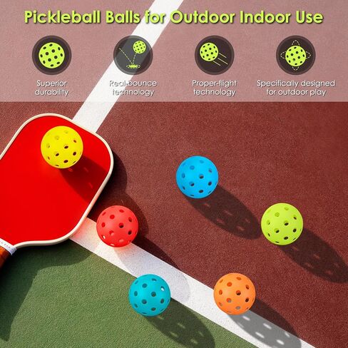 Pickleball Balls, 40 Holes Outdoor Pickle Balls with Mesh Bag for Sport Indoor Play, High Elasticity & Durable Pickleballs for All Style Pickleball Paddles, Gifts for Pickleball Lovers in Saudi Arabia