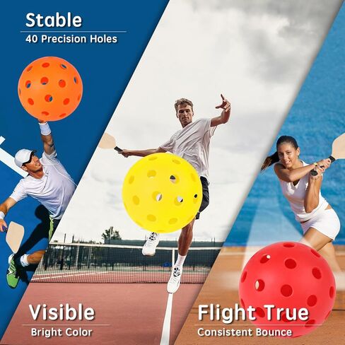 Pickleball Balls, 40 Holes Outdoor Pickle Balls with Mesh Bag for Sport Indoor Play, High Elasticity & Durable Pickleballs for All Style Pickleball Paddles, Gifts for Pickleball Lovers in Saudi Arabia