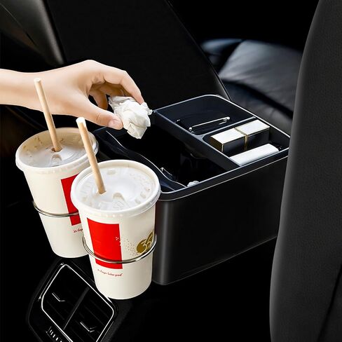 سلة مهملات السيارة منظم صندوق السيارة ABS سلة مهملات السيارة مقاومة للماء سلة قمامة السيارة متعددة الأغراض لمستلزمات السيارة الخاصة بك مع حامل هاتف كوب، أسود in Kuwait