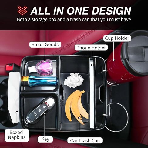 سلة مهملات السيارة منظم صندوق السيارة ABS سلة مهملات السيارة مقاومة للماء سلة قمامة السيارة متعددة الأغراض لمستلزمات السيارة الخاصة بك مع حامل هاتف كوب، أسود in Kuwait