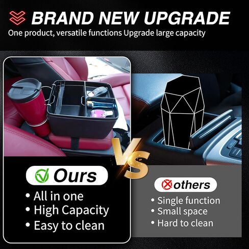سلة مهملات السيارة منظم صندوق السيارة ABS سلة مهملات السيارة مقاومة للماء سلة قمامة السيارة متعددة الأغراض لمستلزمات السيارة الخاصة بك مع حامل هاتف كوب، أسود in Kuwait
