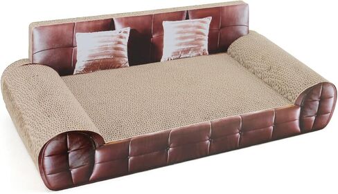 سرير SONGWAY من الورق المقوى للقطط - لوح خدش للقطط على شكل أريكة، وسادة خدش للقطط، أريكة أثاث للقطط، سرير صالة للقطط مع النعناع البري، خدش من الورق المقوى المموج للقطط الداخلية، بني in Kuwait