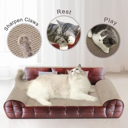 سرير SONGWAY من الورق المقوى للقطط - لوح خدش للقطط على شكل أريكة، وسادة خدش للقطط، أريكة أثاث للقطط، سرير صالة للقطط مع النعناع البري، خدش من الورق المقوى المموج للقطط الداخلية، بني in Kuwait