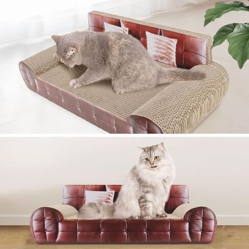 سرير SONGWAY من الورق المقوى للقطط - لوح خدش للقطط على شكل أريكة، وسادة خدش للقطط، أريكة أثاث للقطط، سرير صالة للقطط مع النعناع البري، خدش من الورق المقوى المموج للقطط الداخلية، بني in Kuwait
