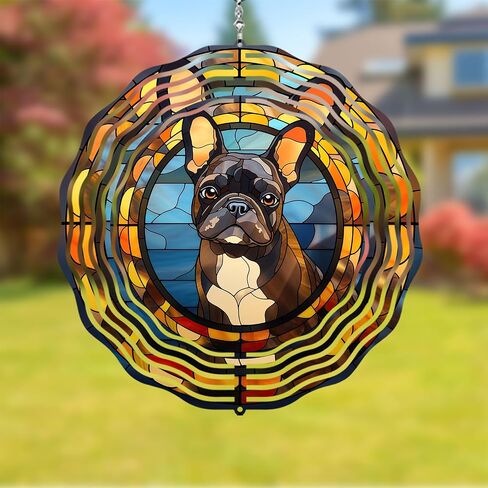 French Bulldog Wind Spinner Pet Dog Memorial Gifts 3D Aluminum Metal Kinetic Hanging Wind Sculpture Spinners for Yard and Garden Indoor Outdoor Window Garden Decoration 8 Inch (French Bulldog 2) in Saudi Arabia