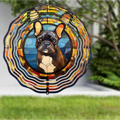 French Bulldog Wind Spinner Pet Dog Memorial Gifts 3D Aluminum Metal Kinetic Hanging Wind Sculpture Spinners for Yard and Garden Indoor Outdoor Window Garden Decoration 8 Inch (French Bulldog 2) in Saudi Arabia