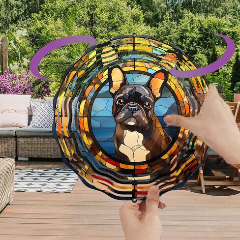 French Bulldog Wind Spinner Pet Dog Memorial Gifts 3D Aluminum Metal Kinetic Hanging Wind Sculpture Spinners for Yard and Garden Indoor Outdoor Window Garden Decoration 8 Inch (French Bulldog 2) in Saudi Arabia