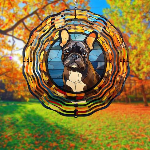 French Bulldog Wind Spinner Pet Dog Memorial Gifts 3D Aluminum Metal Kinetic Hanging Wind Sculpture Spinners for Yard and Garden Indoor Outdoor Window Garden Decoration 8 Inch (French Bulldog 2) in Saudi Arabia
