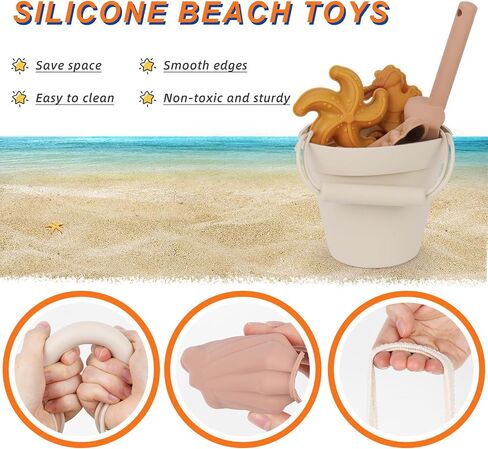 AMOR PRESENT 11PCS Silicone Beach Toy Set, Travel Friendly Silicone Sand Bucket Molds Shovel Bag Modern Beach Toys for Toddlers Kids in Saudi Arabia