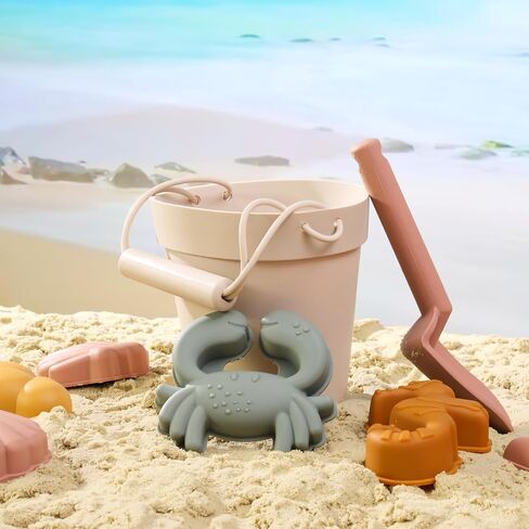 AMOR PRESENT 11PCS Silicone Beach Toy Set, Travel Friendly Silicone Sand Bucket Molds Shovel Bag Modern Beach Toys for Toddlers Kids in Saudi Arabia