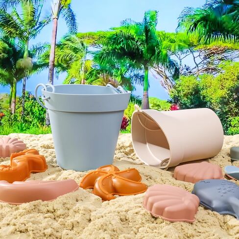 AMOR PRESENT 11PCS Silicone Beach Toy Set, Travel Friendly Silicone Sand Bucket Molds Shovel Bag Modern Beach Toys for Toddlers Kids in Saudi Arabia