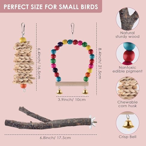 مجموعة ألعاب الطيور كاتومو، 6 قطع ألعاب مضغ وجثم للطيور الصغيرة، الكونيور، الكوكاتيل، طيور الحب، الباراكيت، الحسون، الكناري، مينا - تمرين عقلي وجسدي، يخفف الملل in Kuwait