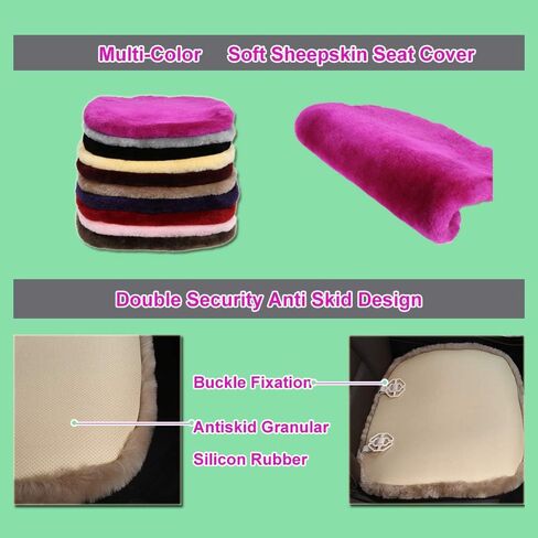 غطاء مقعد سيارة من جلد الغنم الأسترالي الدافئ الأصلي من OGLAND للملحقات الداخلية للسيارات مع فراء صوف ناعم غير قابل للانزلاق (أسود كربوني، أمامي) in Kuwait