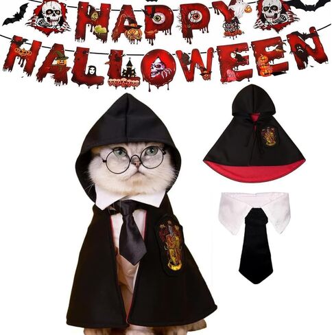 Halloween Cat Cape with Neck Tie Halloween Cat Costumes Small Dog Costumes Pet Halloween Apparels Cosplay Costume Pet Photo Props Supplies in Saudi Arabia