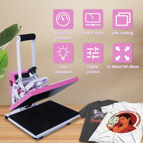MECOLOUR Heat Press 9 x12 Digital Heat Press Machine Fast Heating, High Pressure Heat Press Machine for T-Shirt, Power Digital Industrial Sublimation Printer for Heat Transfer Vinyl-Pink in Saudi Arabia