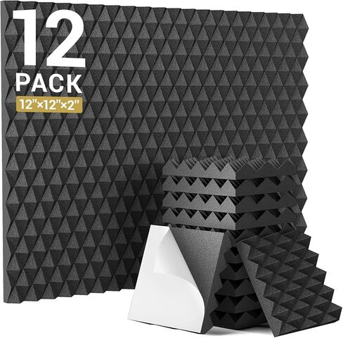 TONOR 24 حزمة من ألواح الرغوة الصوتية، 2 * 12 * 12 بوصة ذاتية اللصق ثلاثية الأبعاد مصممة على شكل هرم لامتصاص الأصداء، توسيع سريع، رغاوي ممتصة للصوت مناسبة للمنزل والاستوديو، أسود in Kuwait