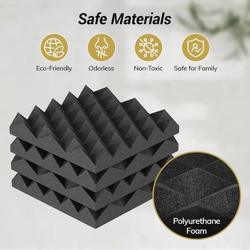 TONOR 24 حزمة من ألواح الرغوة الصوتية، 2 * 12 * 12 بوصة ذاتية اللصق ثلاثية الأبعاد مصممة على شكل هرم لامتصاص الأصداء، توسيع سريع، رغاوي ممتصة للصوت مناسبة للمنزل والاستوديو، أسود in Kuwait