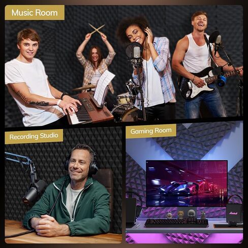 TONOR 24 حزمة من ألواح الرغوة الصوتية، 2 * 12 * 12 بوصة ذاتية اللصق ثلاثية الأبعاد مصممة على شكل هرم لامتصاص الأصداء، توسيع سريع، رغاوي ممتصة للصوت مناسبة للمنزل والاستوديو، أسود in Kuwait