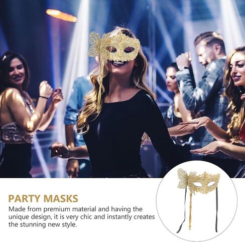 EXCEART Handheld Masquerade Mask with Stick Fancy Dress Dancing Mask Venetian Halloween Mardi Gras Costumes Party Prom Mask in Saudi Arabia